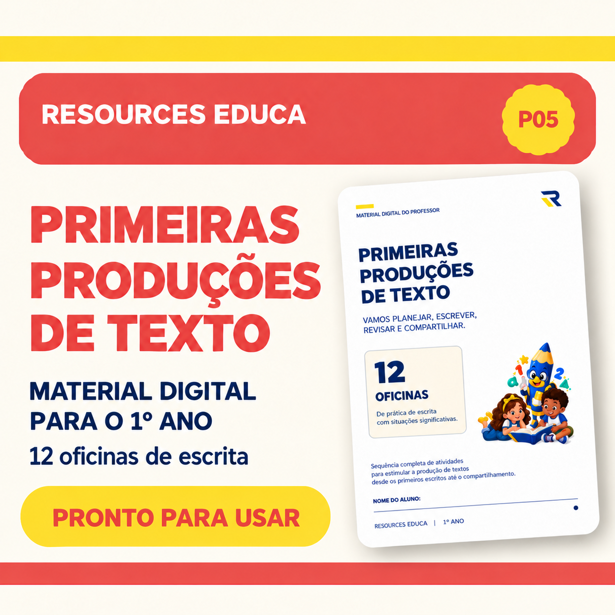 Capa oficial de Primeiras Produções de Texto, 1º ano